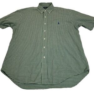 Ralph Lauren Shirt Men Size Large Green Blue Pony Button Up Shirt Sleeve